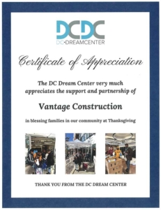 DC Dream Center Certificate of Appreciation